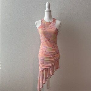 Sage Asymmetrical Sleeveless Dress in Pink and Orange